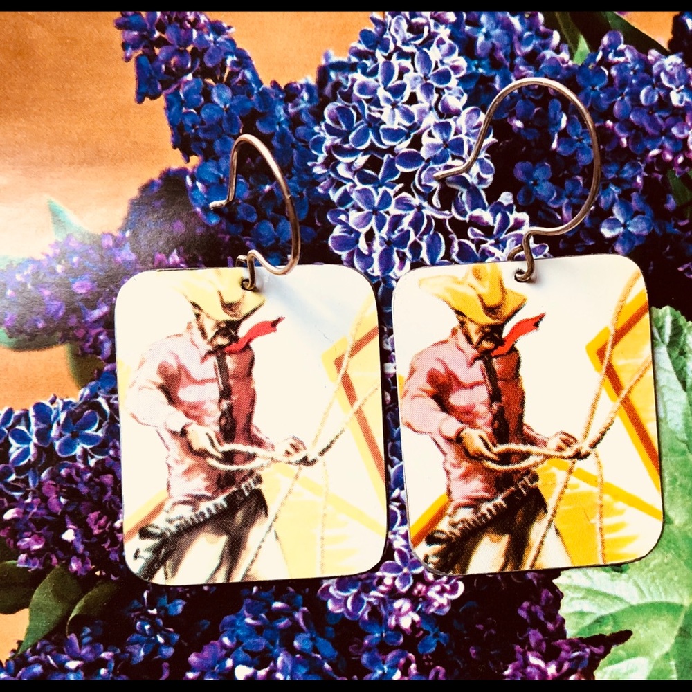 Vintage tin earrings; Upcycled tin